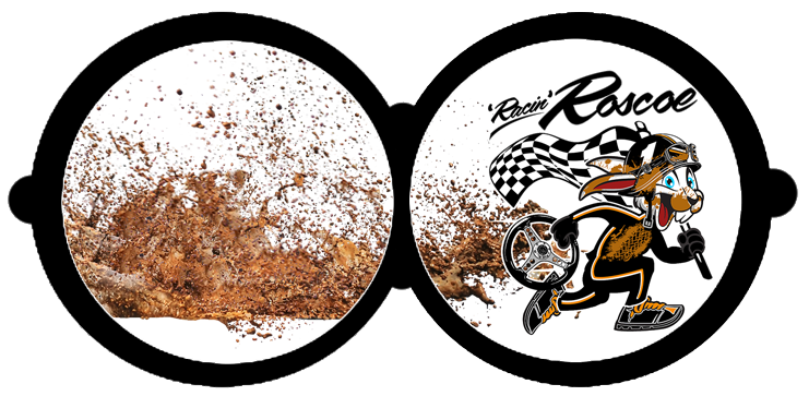 Looking thru binoculars at Roscoe running